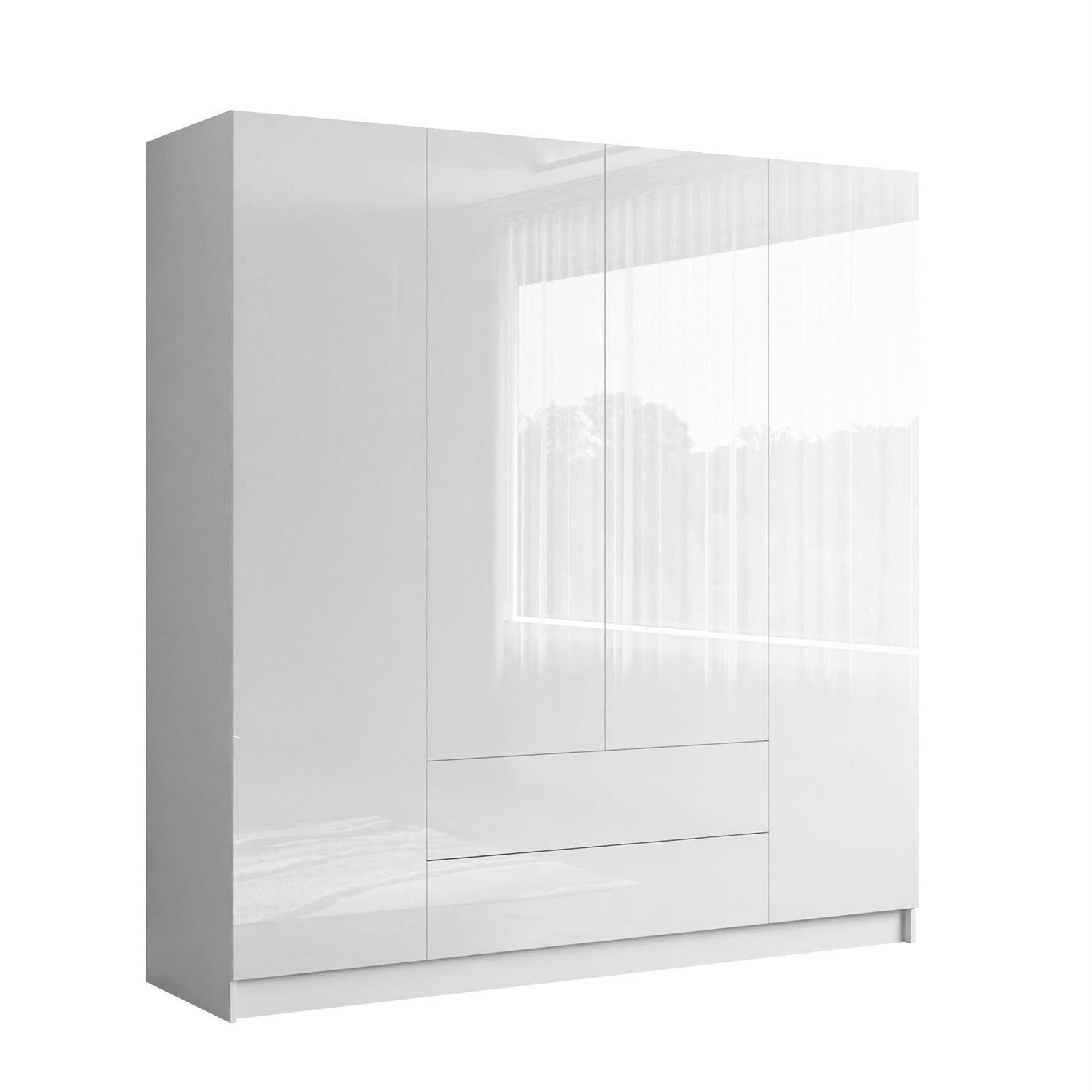 KLEIDERSCHRANK AUREL 4D2SZ mit Schubladen - Weiß Hochglanz, Holzwerkstoff (200/200/57cm) - Lookway