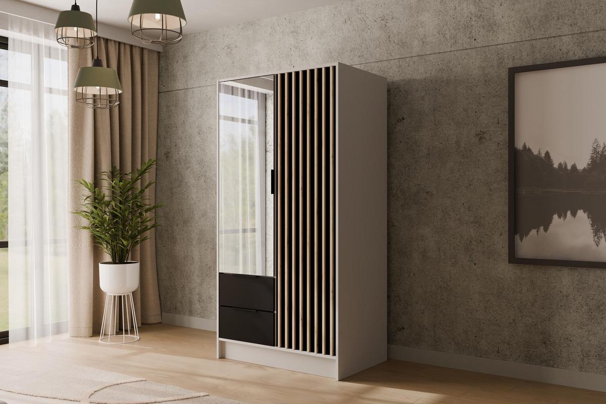 KLEIDERSCHRANK NELIA - 120 cm - Schwarz/Weiß, Holzwerkstoff (102/200/51cm) - ALTDECOR