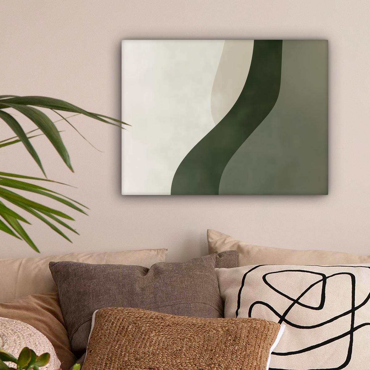 LEINWANDBILD Japandi - Grün - Abstrakt - Modern Wandbild 40x30 cm - Salbeigrün, Textil (40/30cm) - MuchoWow