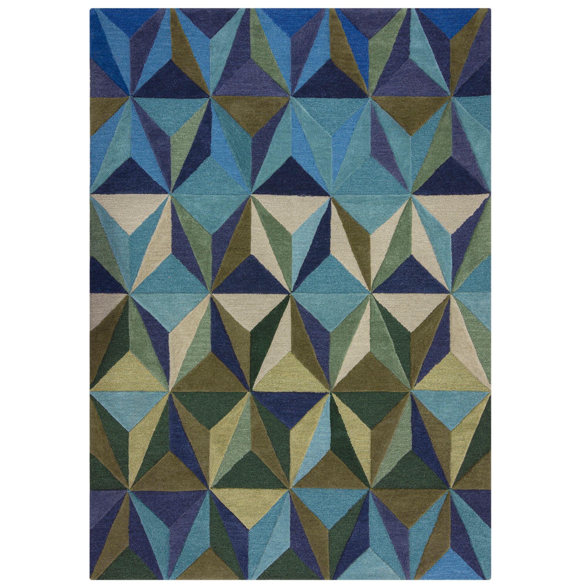 WOLLTEPPICH DERWENT, geometrisch, Florhöhe 10 mm, Blau-Grün, 160 x 230 cm - Blau, Textil (230/160cm) - KADIMA DESIGN