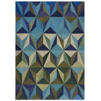 WOLLTEPPICH DERWENT, geometrisch, Florhöhe 10 mm, Blau-Grün, 160 x 230 cm - Blau, Textil (230/160cm) - KADIMA DESIGN