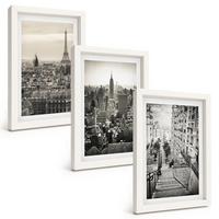 BILDER SET 3er Set - 20x30 cm Weißer Rahmen - Aussicht Paris New York Treppen - Weiß, Kunststoff (20/30cm) - TULUP