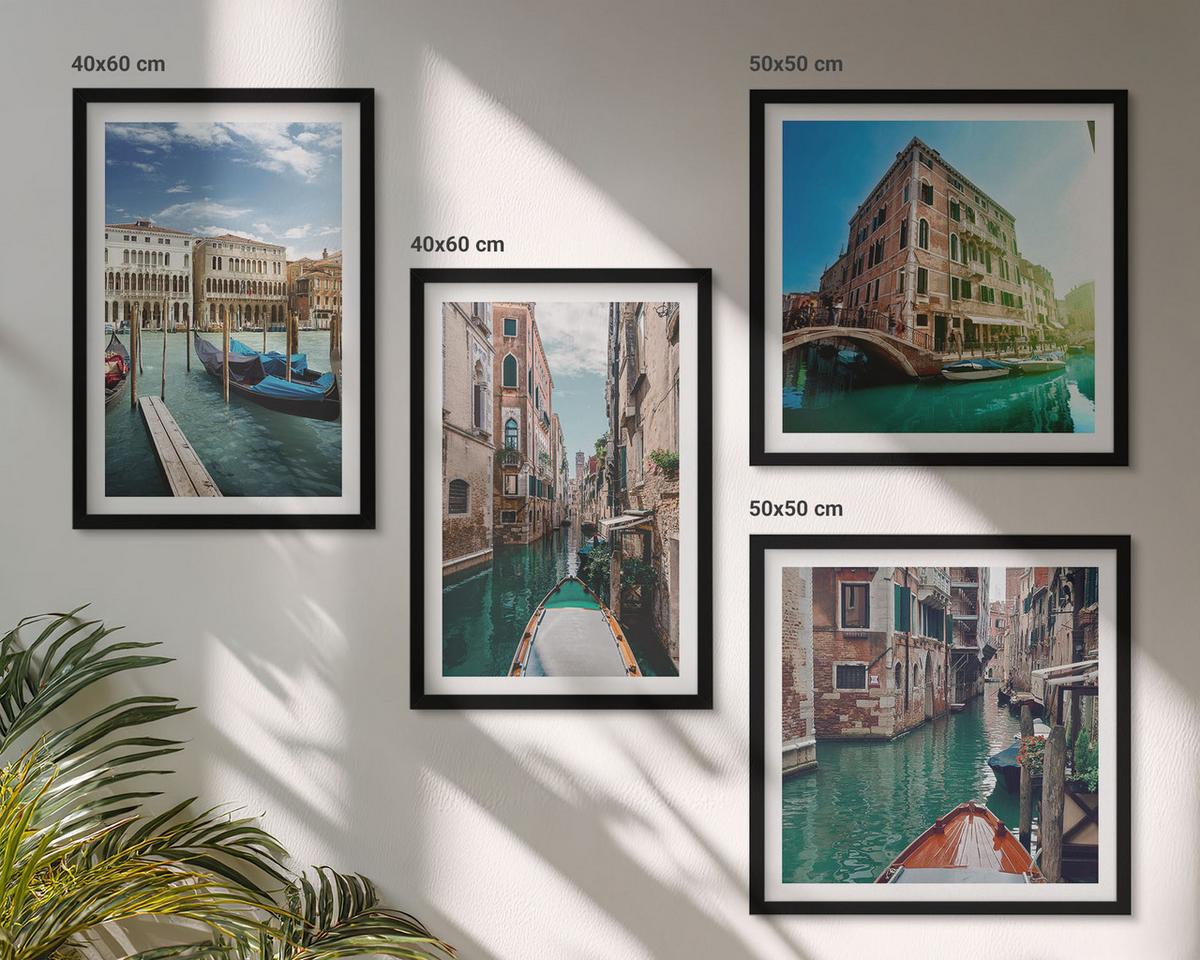 BILDER SET 4er Set - 50x50 cm & 40x60 cm Schwarzer Rahmen - Architektur der Kanäle von Venedig - Schwarz, Kunststoff (50/50cm) - TULUP