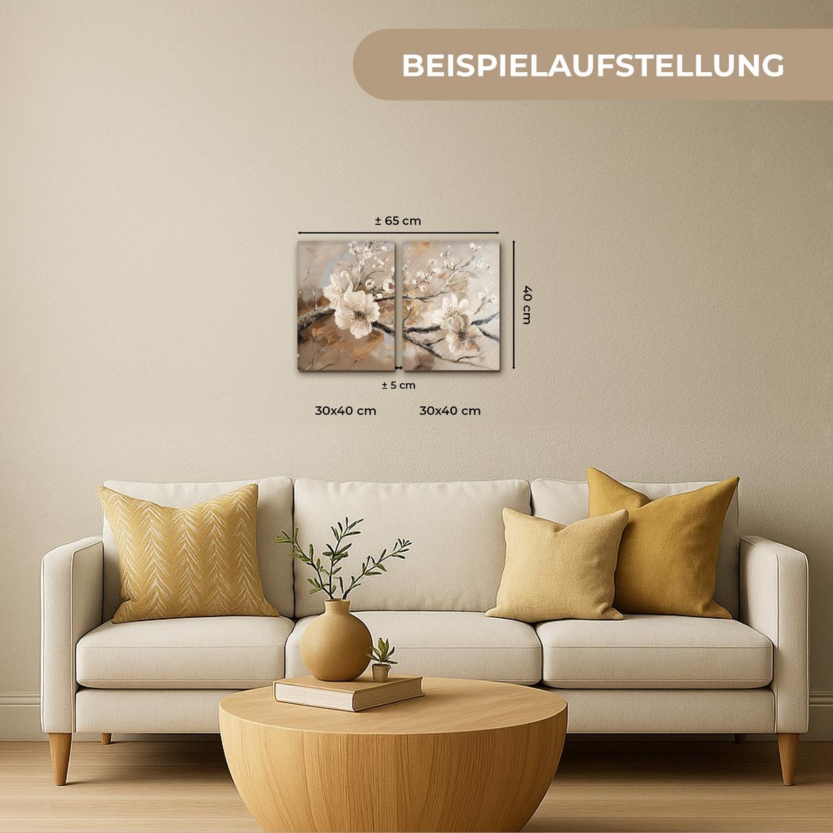LEINWANDBILD 2er Set Blüte - Beige - Abstrakt - Blumen 60x40 cm - Hellbraun, Textil (60/40cm) - MuchoWow