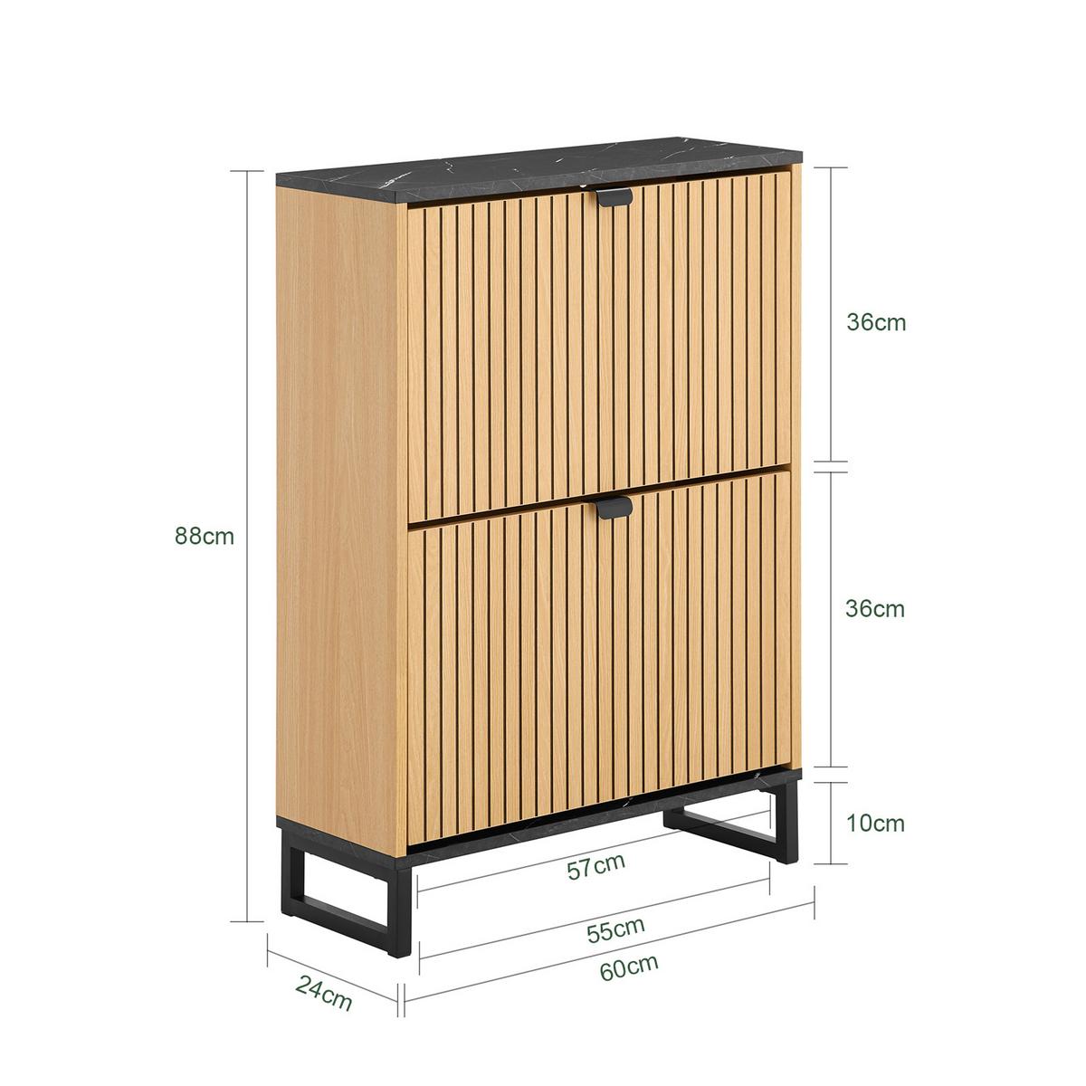SCHUHSCHRANK Holzoptik & Schwarz mit Marmor - Naturfarben, Holzwerkstoff (60/88/24cm) - SoBuy