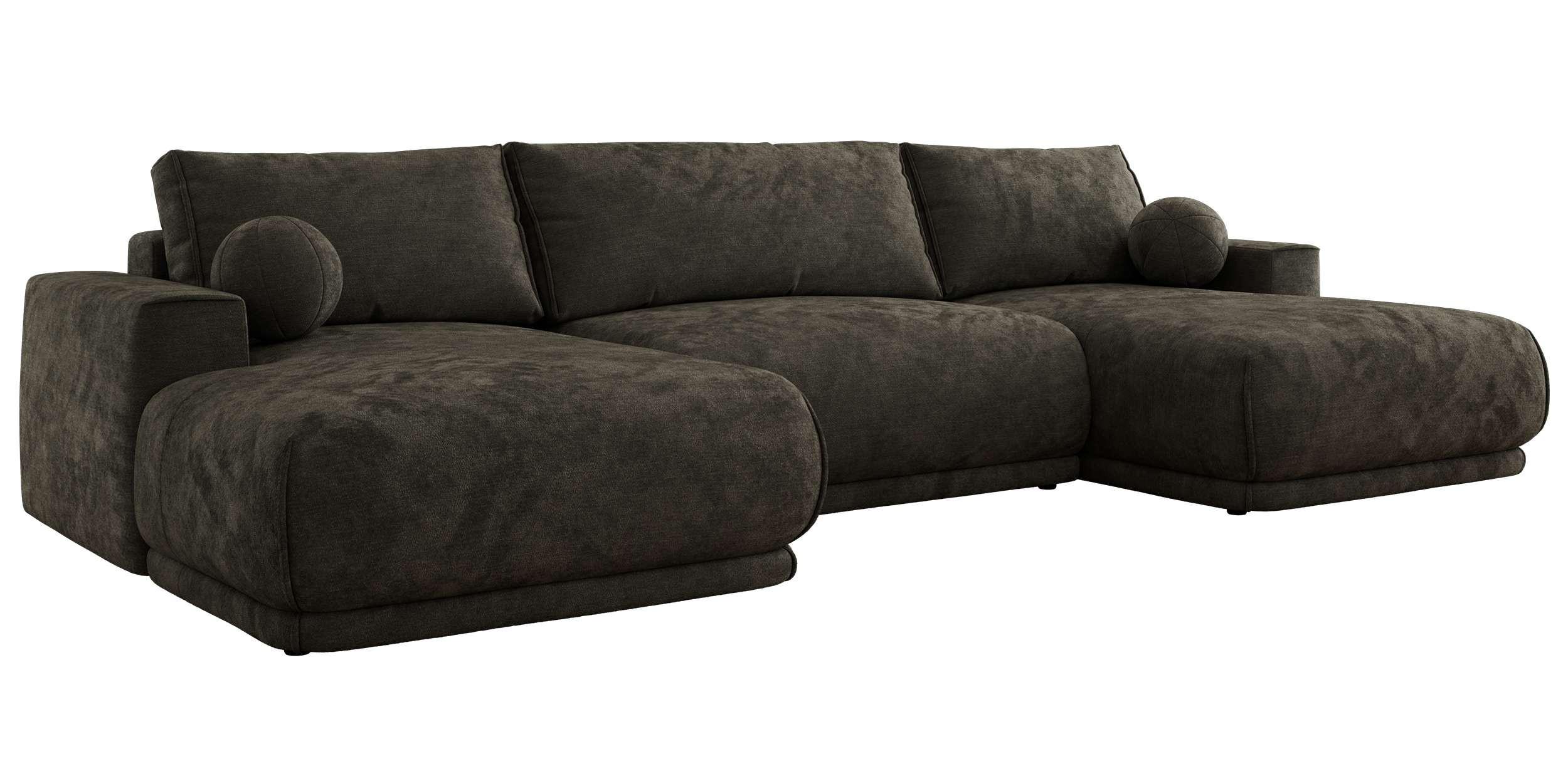 WOHNLANDSCHAFT RINA U Dunkelgrau Schenille glatt - Dunkelgrau/Schwarz, Kunststoff/Textil (360/85/170cm) - MKS