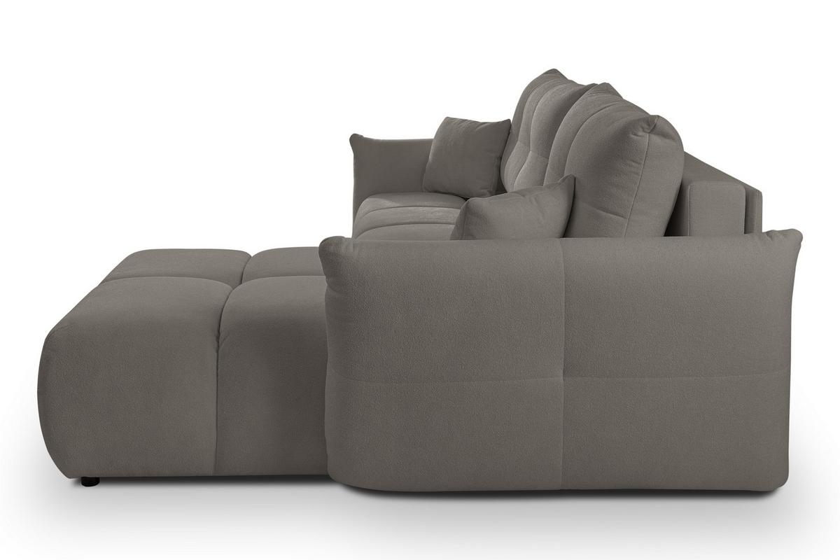 ECKSOFA MODA S Grau Geflochtener Stoff mit Schlaffunktion - Grau, Holz (257/177cm) - MASSENO