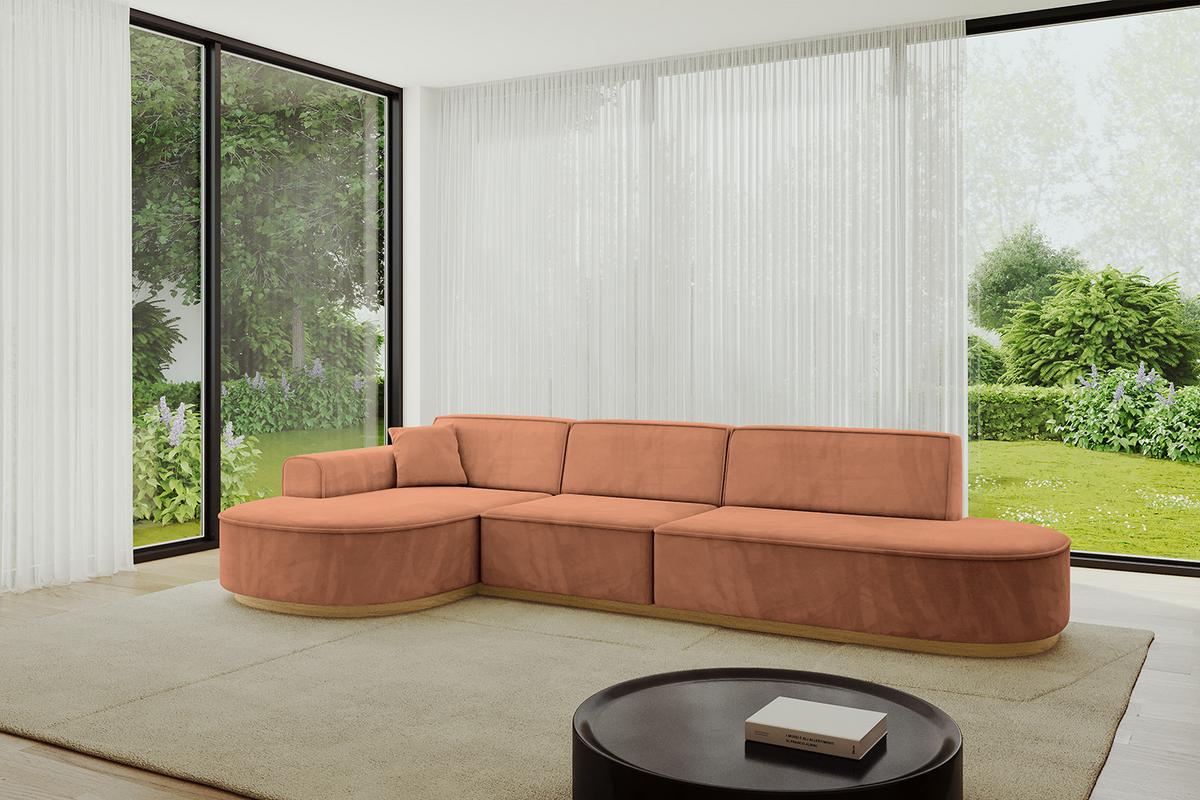 ECKSOFA Ottomane Links MARI-L2-v2 - 328x171x83 cm Orange Velours - Orange, Holzwerkstoff/Textil (328/171cm) - ALTDECOR