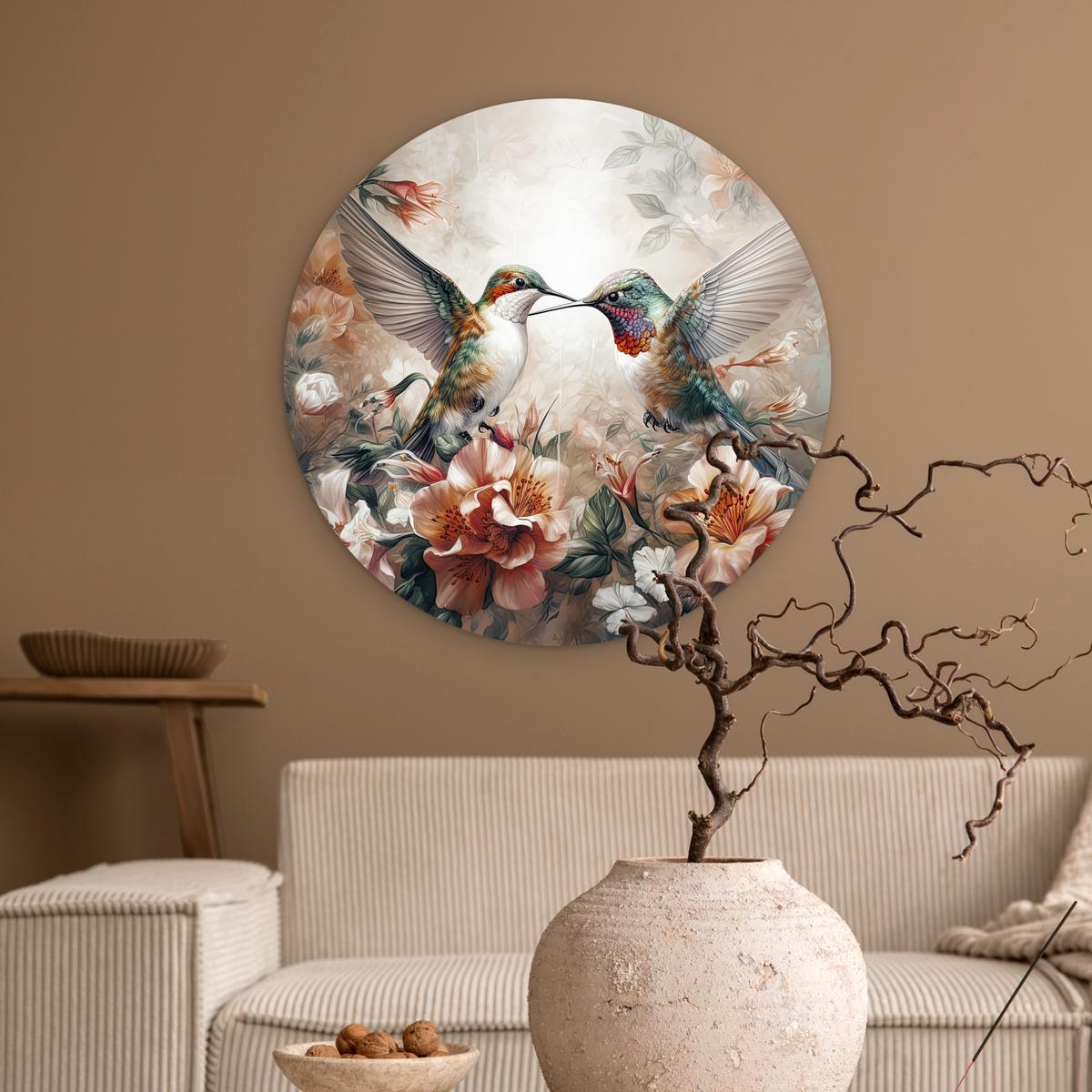WANDBILD Kolibri - Vögel - Blumen - Natur Wanddeko Schlafzimmer 60x60 cm - Altrosa, Kunststoff (60/60cm) - MuchoWow