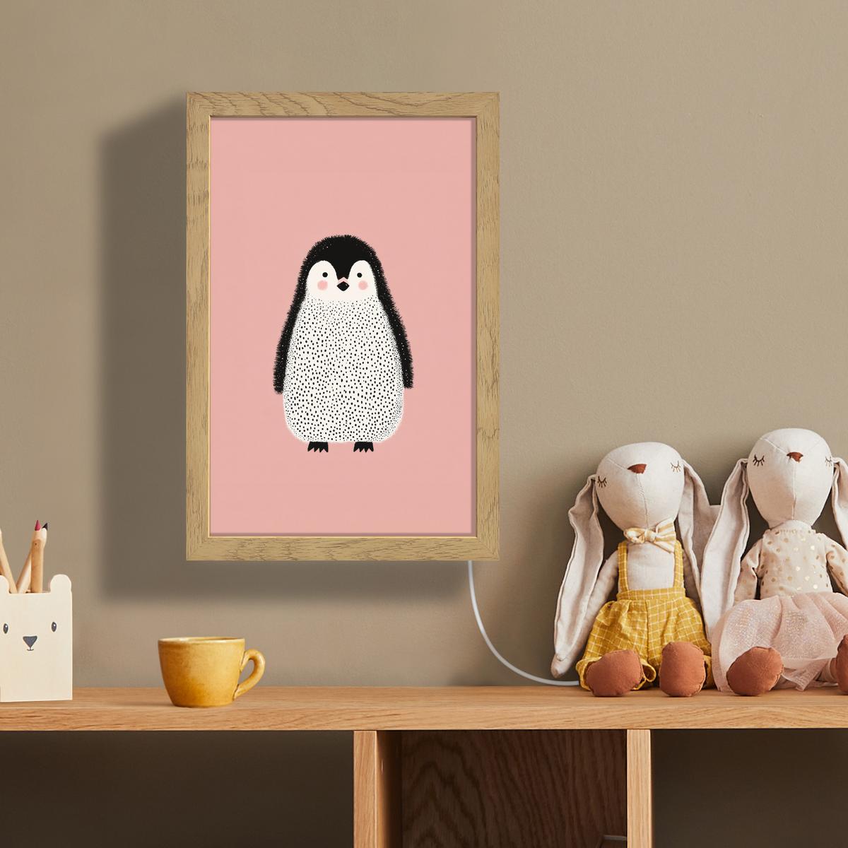 WANDLEUCHTE Pinguin - Punkte - Minimalistisch - Rosa 20x30 cm - Rosa, Holzwerkstoff (20/30/8cm) - OnlyWow