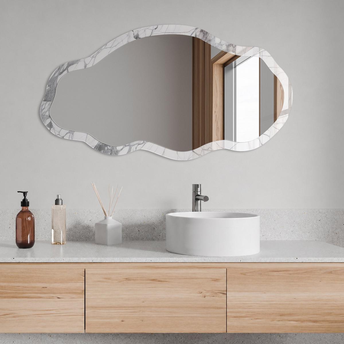 SPIEGEL 90x45 cm asymmetrisch mit Druck - Marmor-Eleganz - Transparent, Glas (45/90/0.4cm) - TULUP