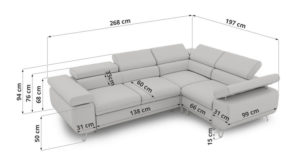 ECKSOFA FALCO L - Hellbraun Cord - Rechts Seite - Hellbraun/Schwarz, Textil/Metall (268/197cm) - MKS