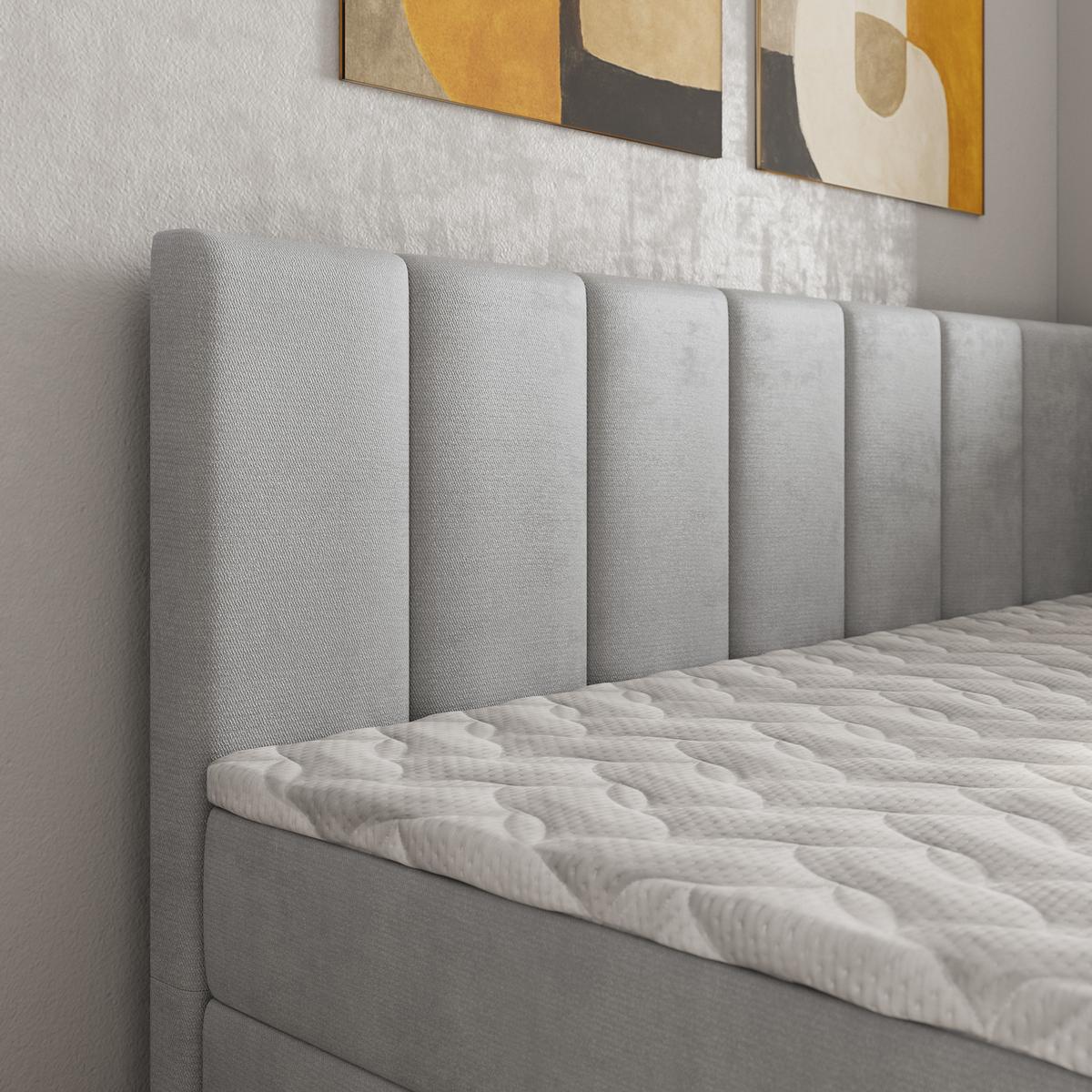 BOXBETT BEVE 90x200 cm mit Matratze und Topper, H2+H3 - Hellgrau - Hellgrau, Holz (90/200cm) - MASSENO