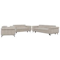 SITZGARNITUR PETER 1+2+3 mit Schlaffunktion - Beige Cord - Beige/Creme, Textil/Metall (262/76/99cm) - MKS