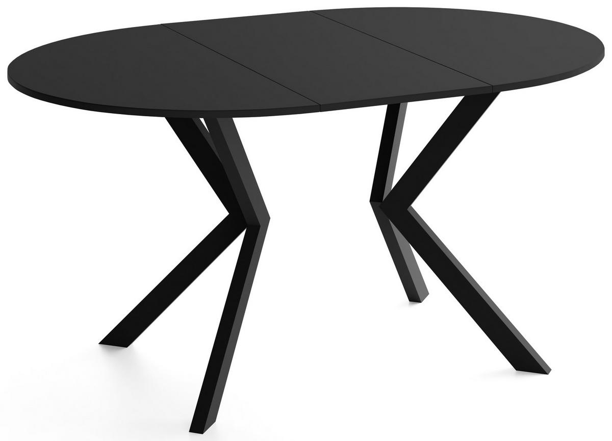 ESSTISCH Valio rund oval ausziehbar verlängerbar mit schwarzen Metallbeinen, Schwarz 90-130/90/76 cm - Schwarz, Holzwerkstoff/Metall (90/130/76cm) - WFL GROUP