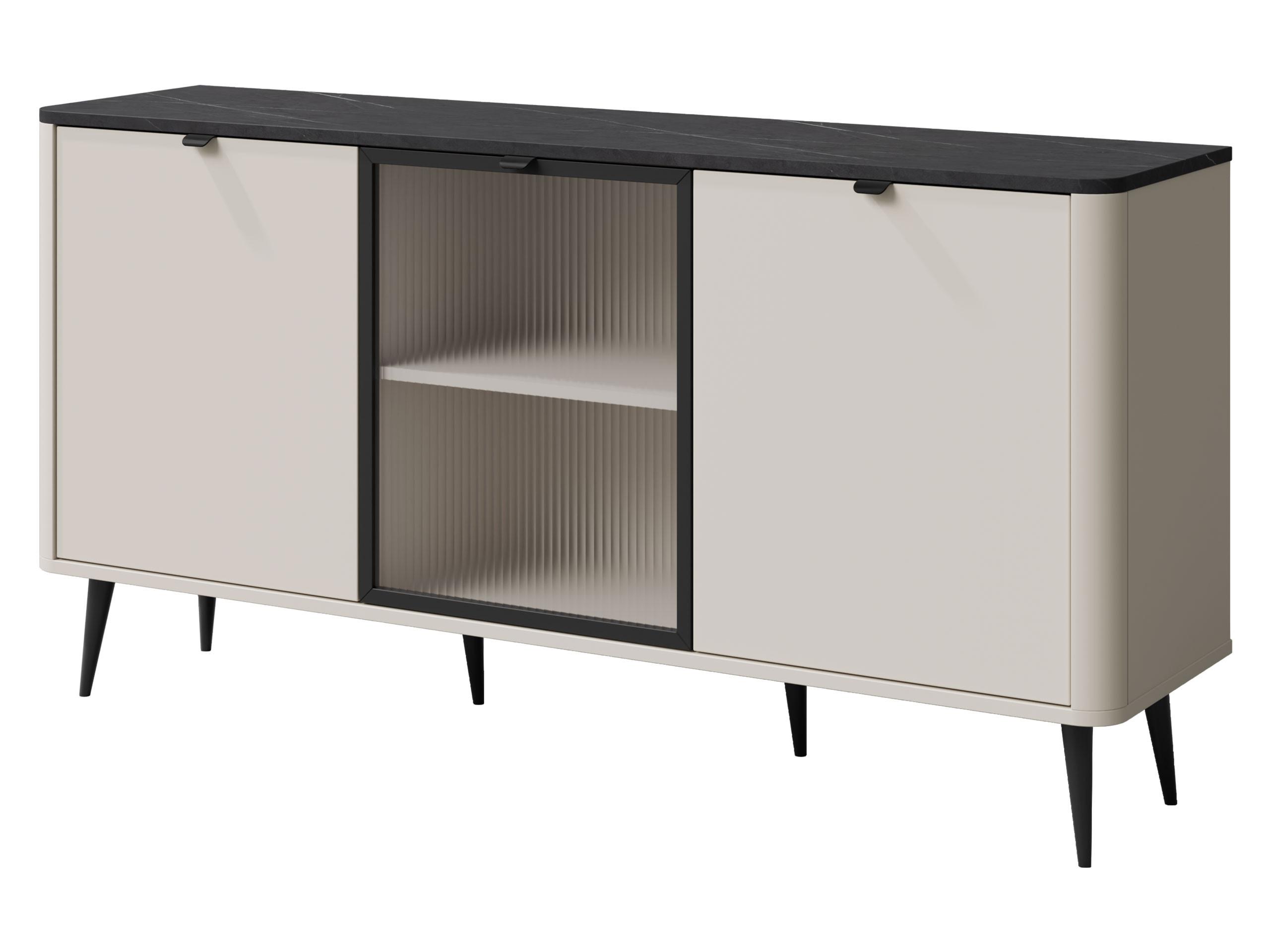 KOMMODE Marly 2D1W RE07 - Kaschmir/Schwarz, Holzwerkstoff/Metall (160/82/40cm) - MIRJAN24