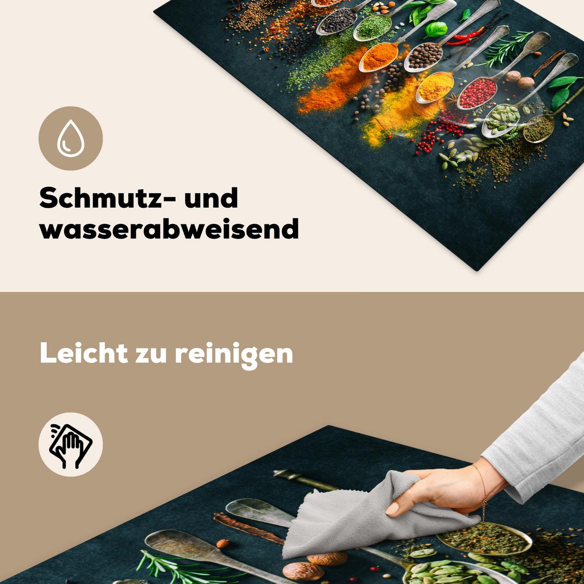 HERDABDECKPLATTE Kräuter - Gewürze - Löffel Induktionsschutz 91.2x52 cm - Multicolor, Kunststoff (91.2/52/0.2cm) - MuchoWow