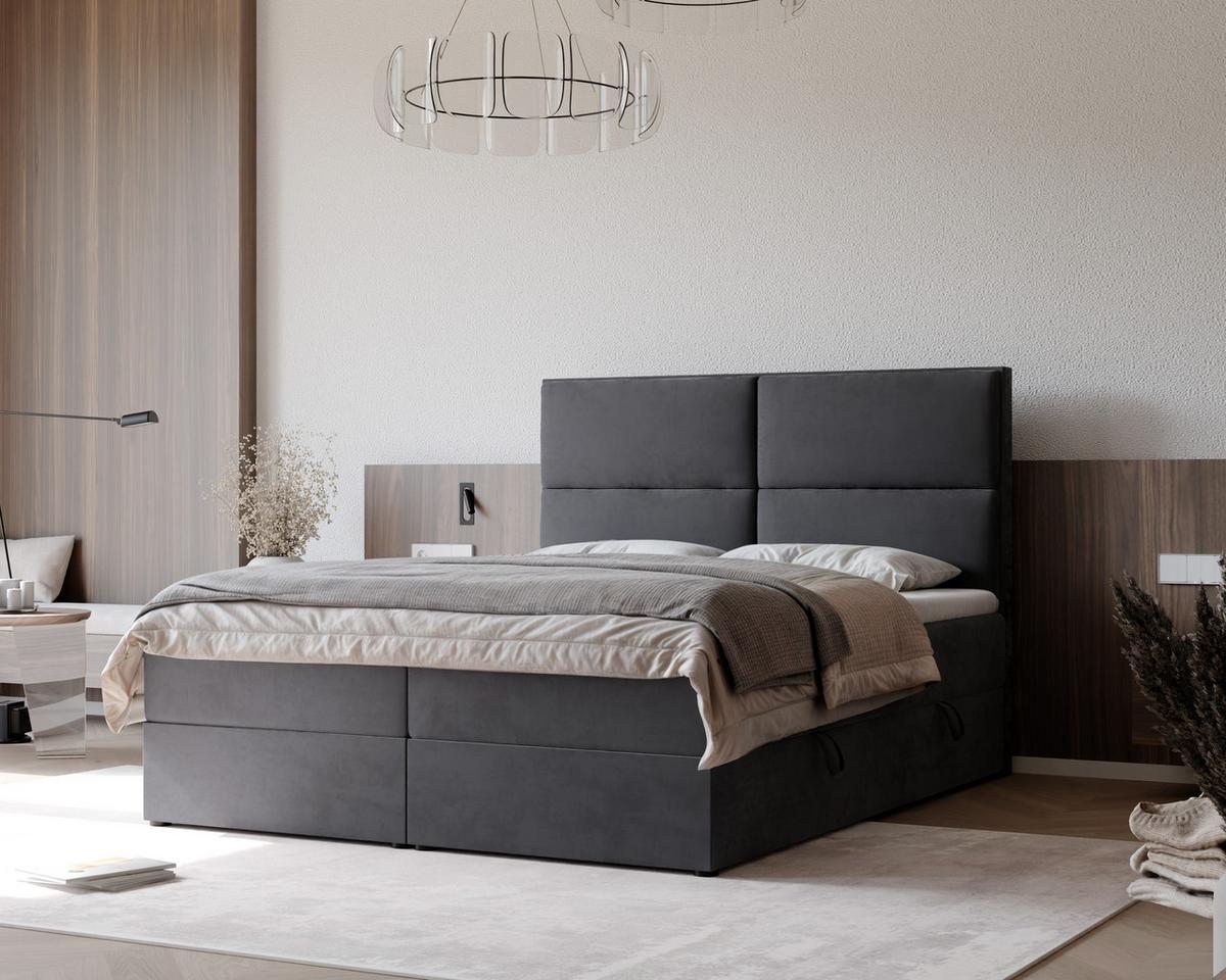 BOXBETT ORFEO 180/200 cm mit Matratze und Topper, Dunkelgrau - Dunkelgrau, Textil (180/200cm) - Idohome