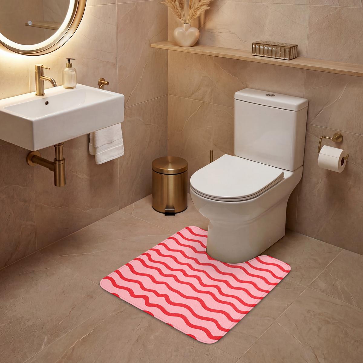 WC-VORLEGER Verspielt - Muster - Rot Toilettenvorleger 55x60 cm - Rosa, Textil (55/1cm) - OnlyWow