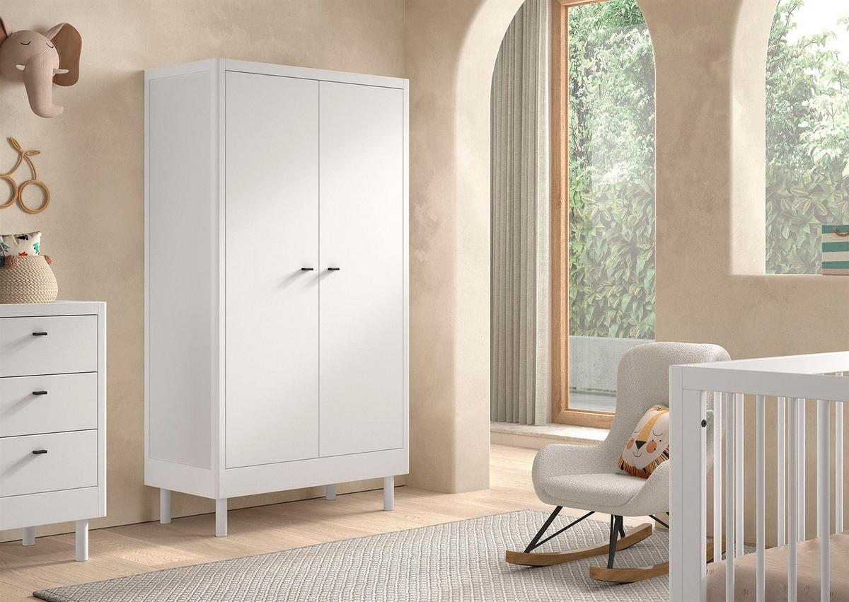 KLEIDERSCHRANK Keeley Buche Weiß Holz 2-trg. Komfort Stabil Modern - Weiß, Holz (100/190/55cm) - 58aufmkessel