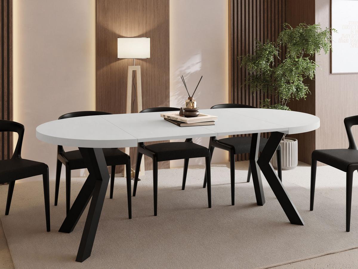 ESSTISCH Savio rund ausziehbar verlängerbar, Weiß 90-190/90/77 cm - Schwarz/Weiß, Holz/Holzwerkstoff (90/190/77cm) - WFL GROUP