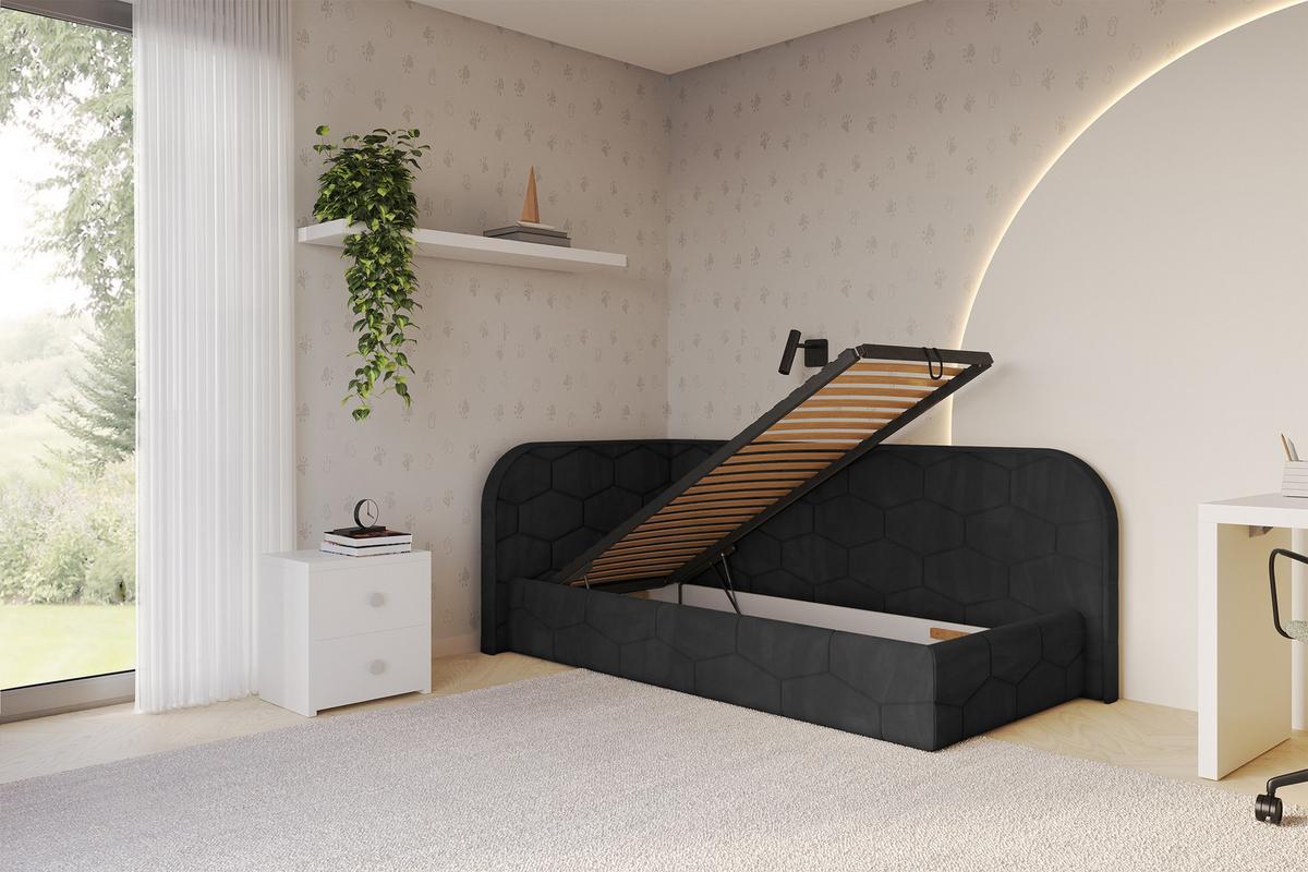 EINZELLBETT Jugendbett mit Bettkasten und Matratze H3/H4, Rechts - JAXY 80x200 Schwarz - Anthrazit, Holzwerkstoff/Textil (80/200cm) - ALTDECOR