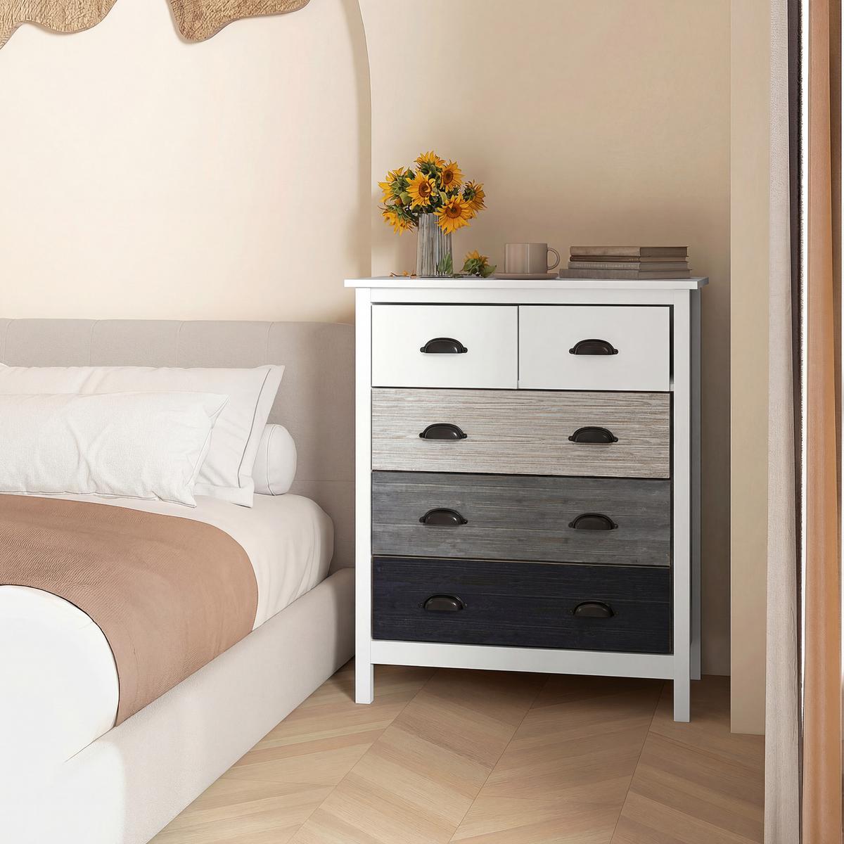 KOMMODE Aufbewahrungsschrank mit 5 Schubladen, Schubladenschrank mit Griff - Weiß, Metall (38/85/70cm) - HOMCOM