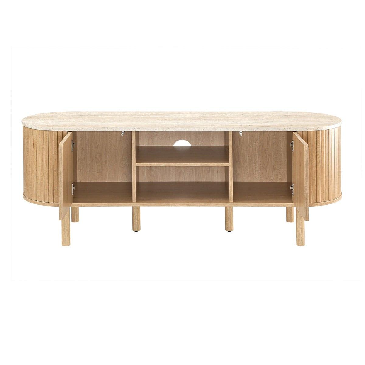 TV-MÖBEL 2 Türen mit Travertin-Dekorplatte B140 cm - HELIOS - Eschefarben, Holzwerkstoff (40/52/47.5cm) - Calicosy