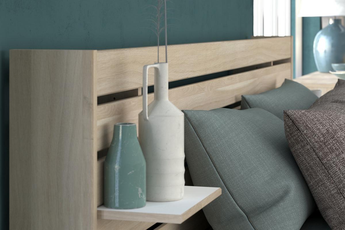 STAURAUMBETT Eiche japanisch, Bett Liegefläche 120 x 200 cm - Eichefarben, Holzwerkstoff/Metall (120/200cm) - Parisot Meuble