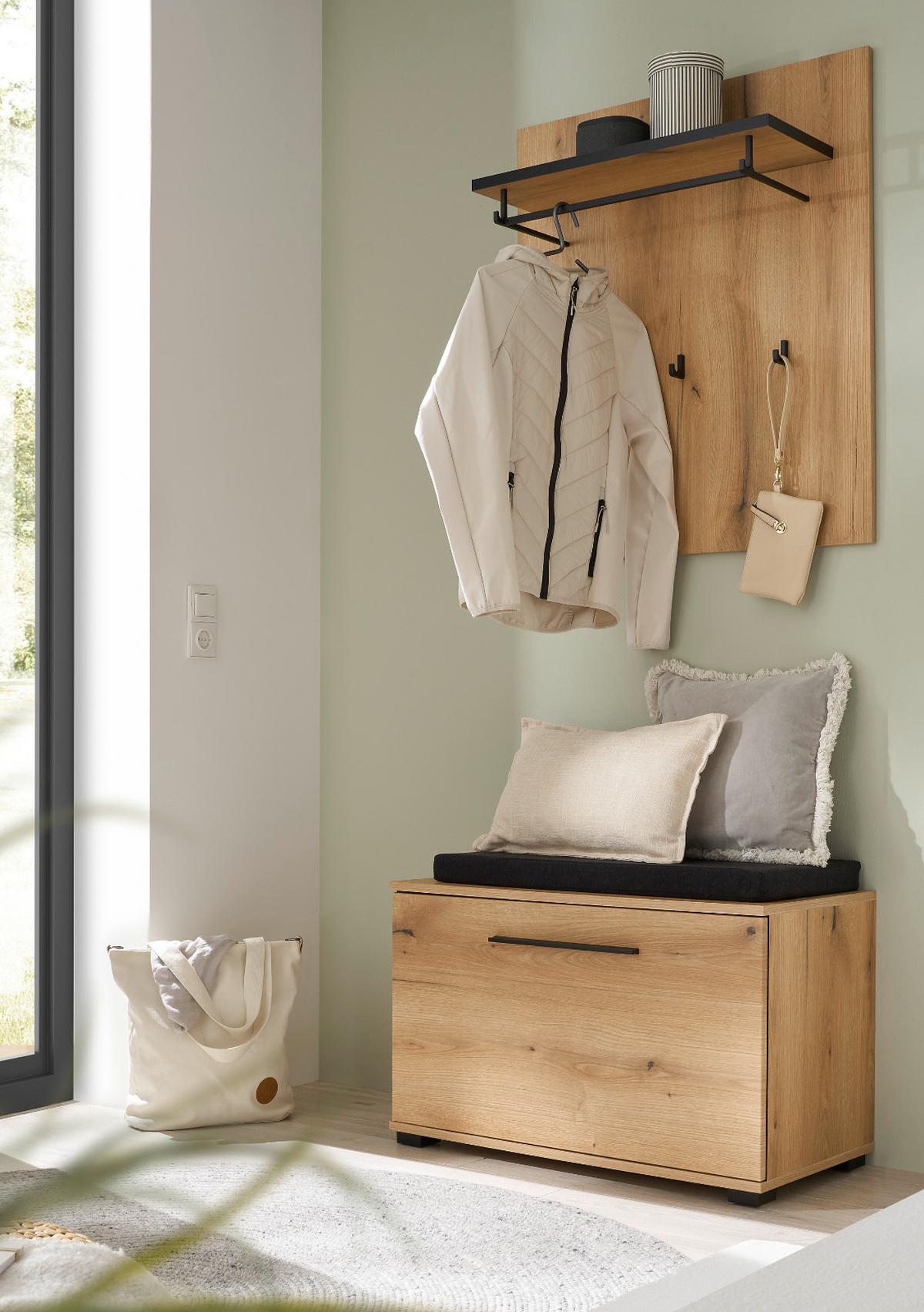 GARDEROBEN-SET 3-teilig Evoke Eiche Breite 80 cm, Flurgarderobe inkl. Sitzkissen - Dunkelgrau/Eichefarben, Holzwerkstoff/Kunststoff (80/200/40cm) - Furn.Design