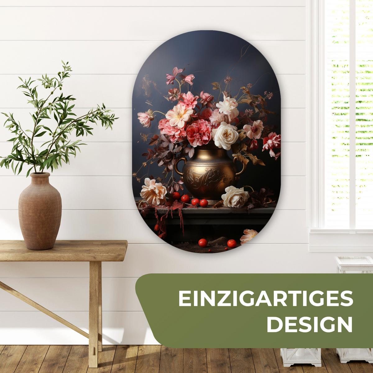 WANDBILD Stilleben - Blumen - Rosen - Blumenstrauß - Vase Wanddeko Schlafzimmer 60x90 cm - Dunkelbraun, Kunststoff (60/90cm) - MuchoWow