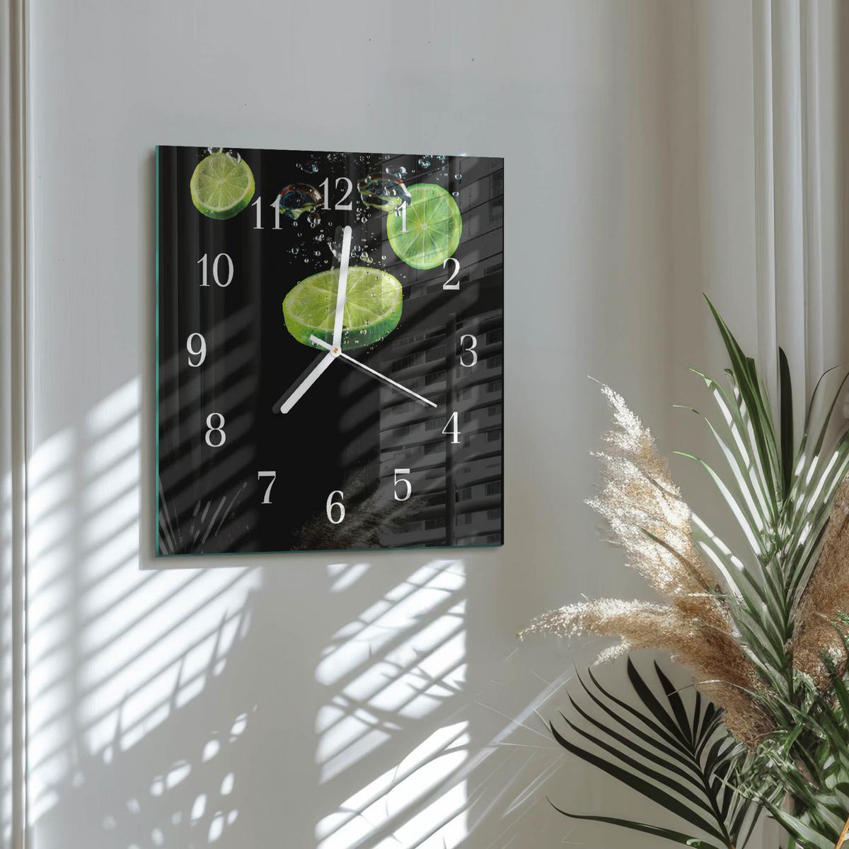 WANDUHR aus Glas 30x30 cm - Limes - Grün, Glas (30/30/0.4cm) - TULUP