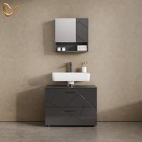 BADMÖBEL-SET Ronco Anthrazit Hochglanz 2 Teile - Schwarz Hochglanz, Holzwerkstoff (80/58/41cm) - Livinity®