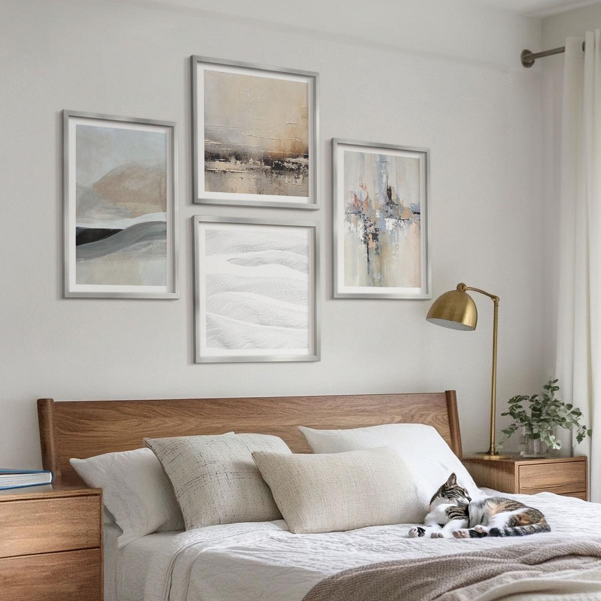 BILDER SET 4er Set - 50x50 cm & 40x60 cm Silberner Rahmen - Abstrakte Erdmuster - Silberfarben, Kunststoff (50/50cm) - TULUP