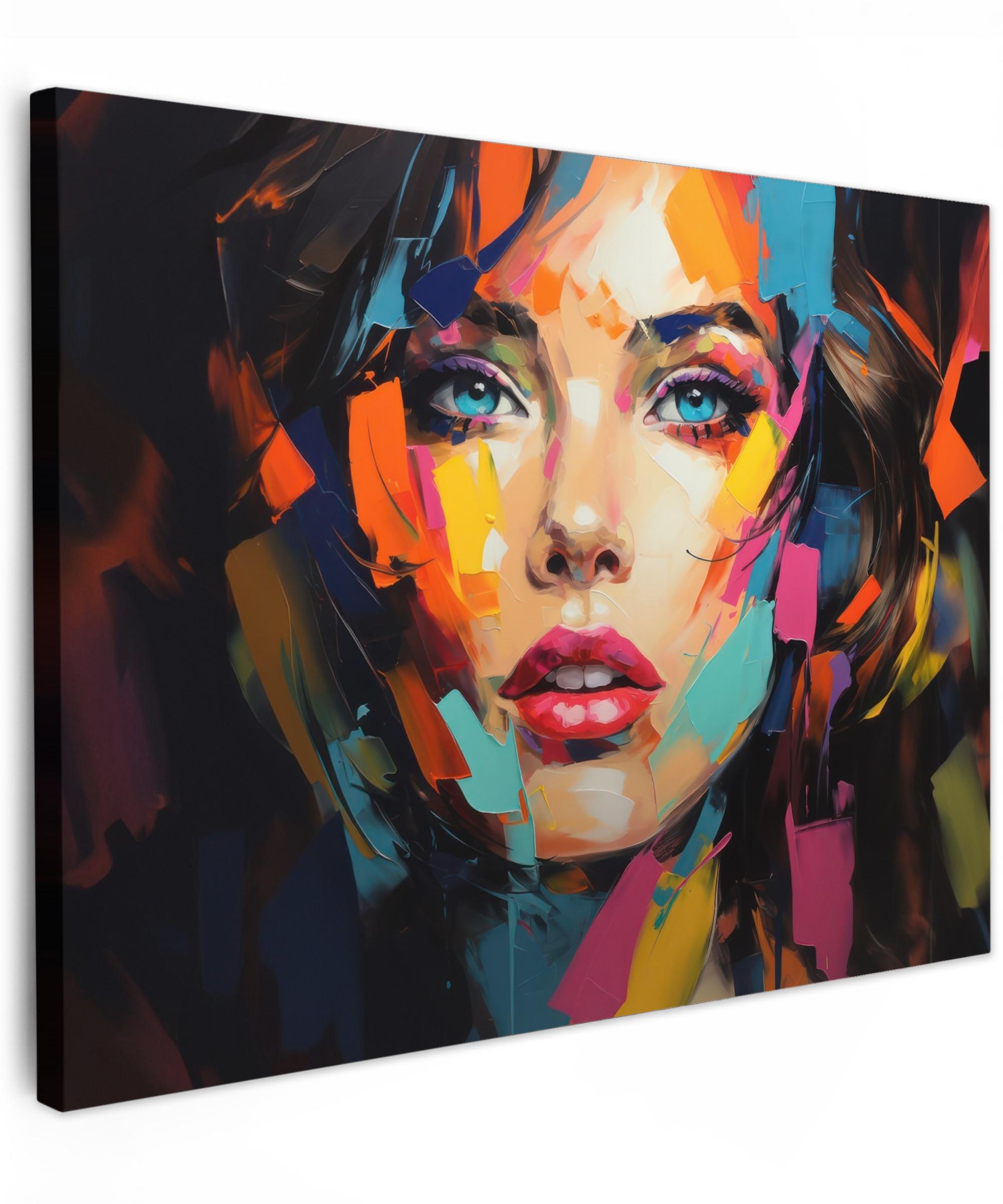 LEINWANDBILD Frau - Porträt - Farbenfroh - Kunst Wandbild 40x30 cm - Multicolor, Textil (40/30cm) - MuchoWow