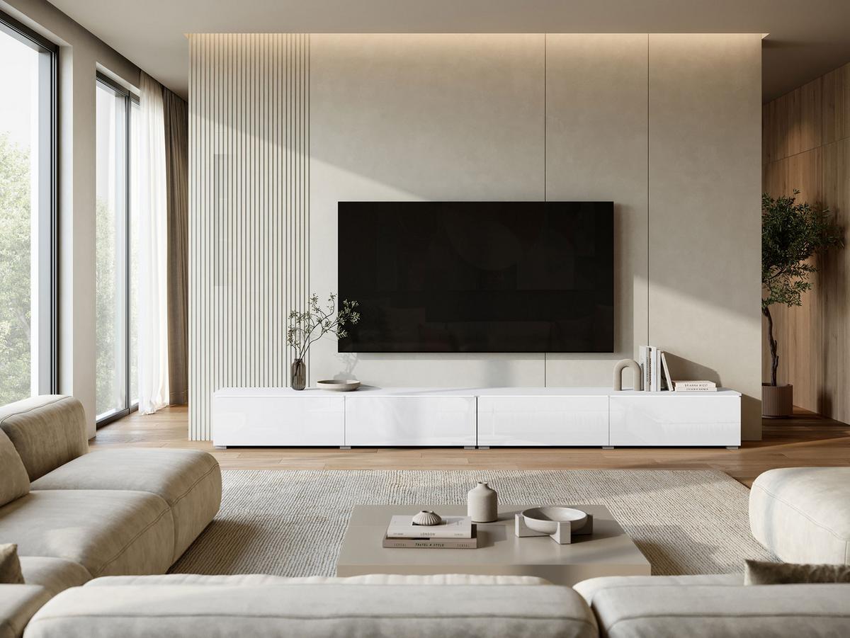TV-LOWBOARD D300 mit weißer LED Beleuchtung - Weiß Hochglanz/Silberfarben, Holzwerkstoff/Kunststoff (300/30/33cm) - MIRJAN24