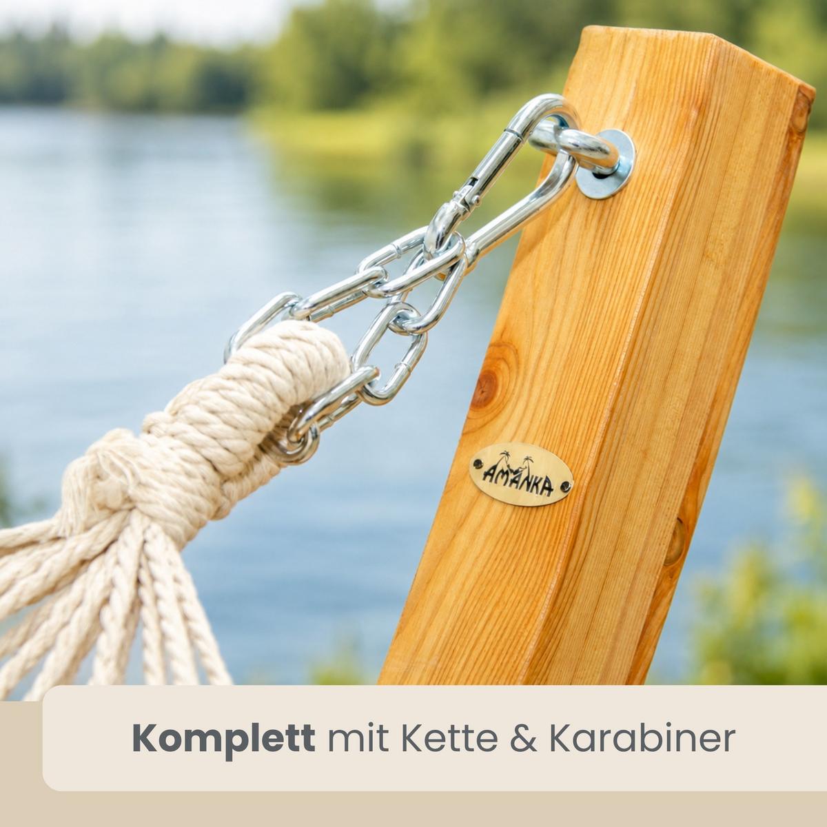 XXL-HÄNGEMATTE mit Holzgestell bis 150kg, 325/120cm, Beige - Beige, Holz (120/118/325cm) - Amanka
