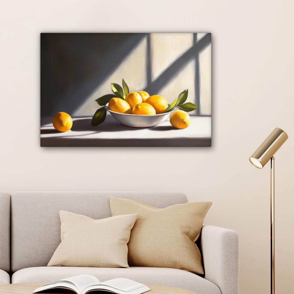 LEINWANDBILD Zitronen - Stilleben - Gelb Gemälde 60x40 cm - Gelb, Textil (60/40cm) - MuchoWow