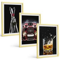 BILDER SET 3er Set - 40x60 cm Goldrahmen - Frauenbeine Rosenauto Whisky - Goldfarben, Kunststoff (40/60cm) - TULUP