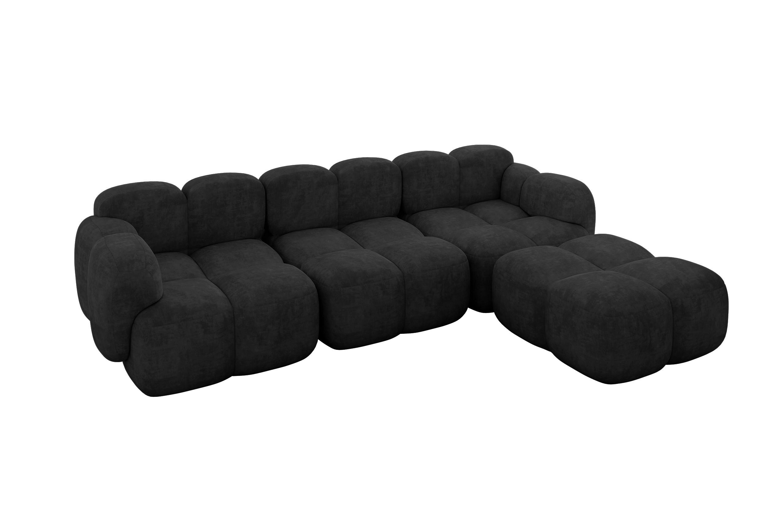 ECKSOFA modulares Sofa Rechts Miko-L2 302x205x75 Schwarz Velours - Schwarz, Holzwerkstoff/Kunststoff (302/205cm) - ALTDECOR