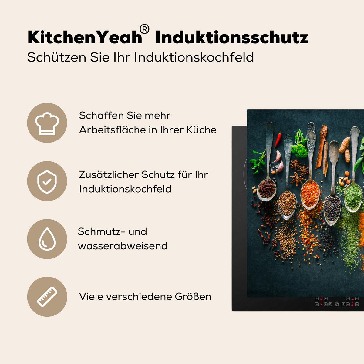 HERDABDECKPLATTE Kräuter - Gewürze - Löffel Herdabdeckung Induktionsfeld 75x52 cm - Multicolor, Kunststoff (75/52/0.2cm) - MuchoWow