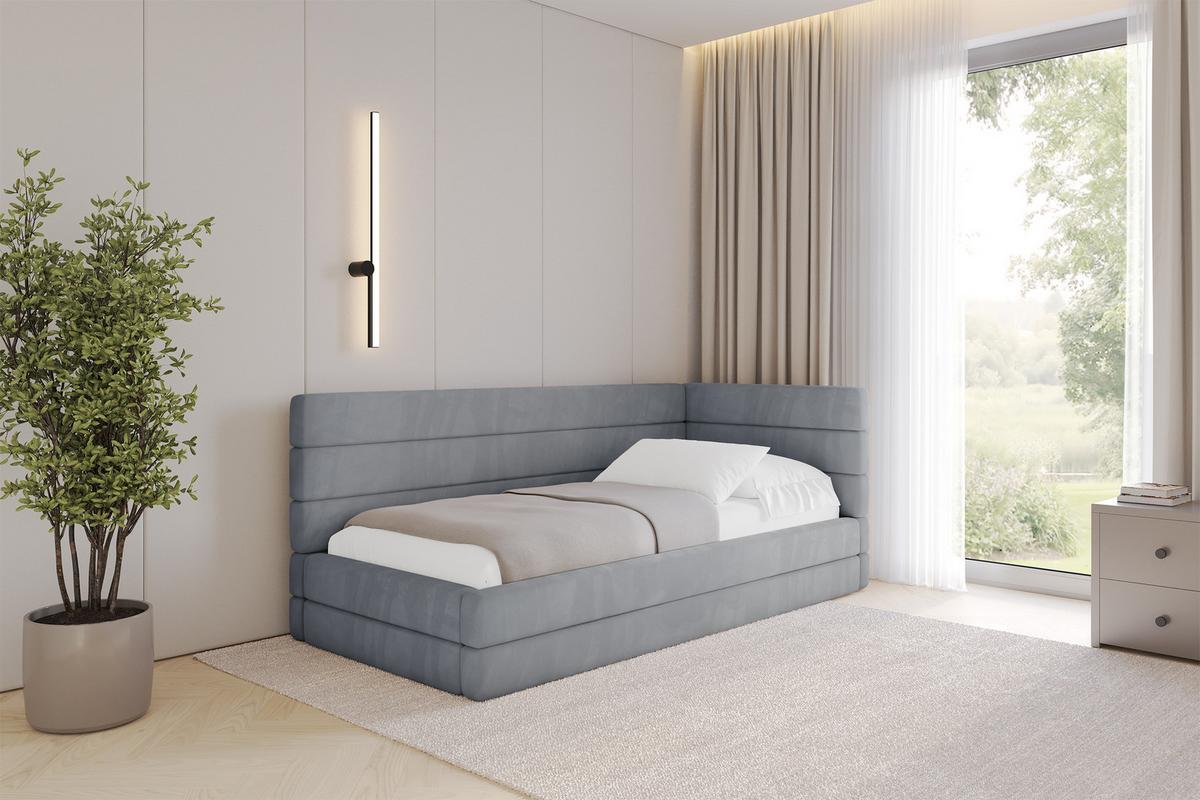 EINZELLBETT Jugendbett mit Bettkasten und Matratze H3/H4, Links - BEMY 100x200 Grau - Grau, Holzwerkstoff/Textil (100/200cm) - ALTDECOR