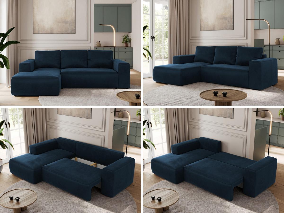 ECKSOFA TRENTINO L Dunkelblau Velvet - Links - Schwarz/Dunkelblau, Kunststoff/Textil (266/164cm) - MKS