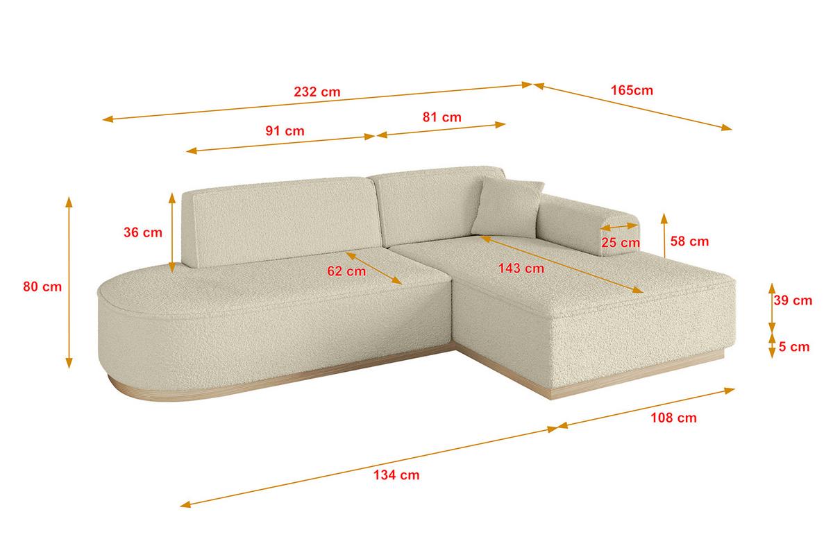 ECKSOFA Ottomane Rechts IREA-L1 - 232x165x80 cm Beige - Hellbraun/Creme, Holzwerkstoff/Textil (232/165cm) - ALTDECOR
