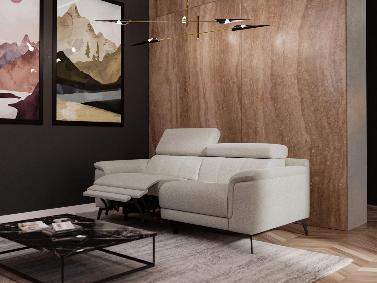 RELAXSOFA FIERO 3-Sitzer mit 1 Relaxfunktion, hellgrau - Hellgrau/Schwarz, Holzwerkstoff/Textil (212/82/103cm) - Wozimo