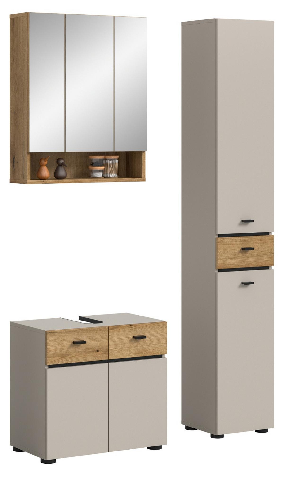 BADMÖBEL-SET Kaschmir, Evoke Eiche 3-teilig 107 cm, Komplettset mit viel Stauraum - Kaschmir/Eichefarben, Glas/Holzwerkstoff (107/191/35cm) - Inn.Furn