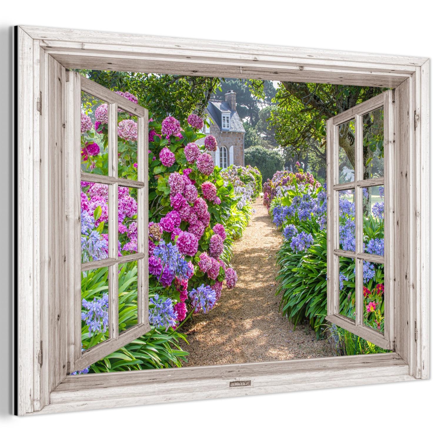 METALLBILD Hortensie - Durchsichtig - Blumen - Sommer - Lila - Weg Wanddeko 90x60 cm - Lila, Metall (90/60cm) - MuchoWow