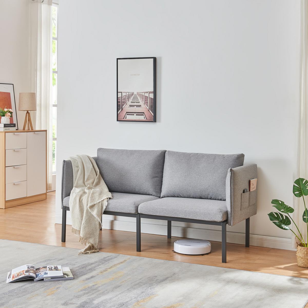 2-SITZER-SOFA Kamar - Grau, Holz/Textil (158/69/63.5cm) - [en.casa]