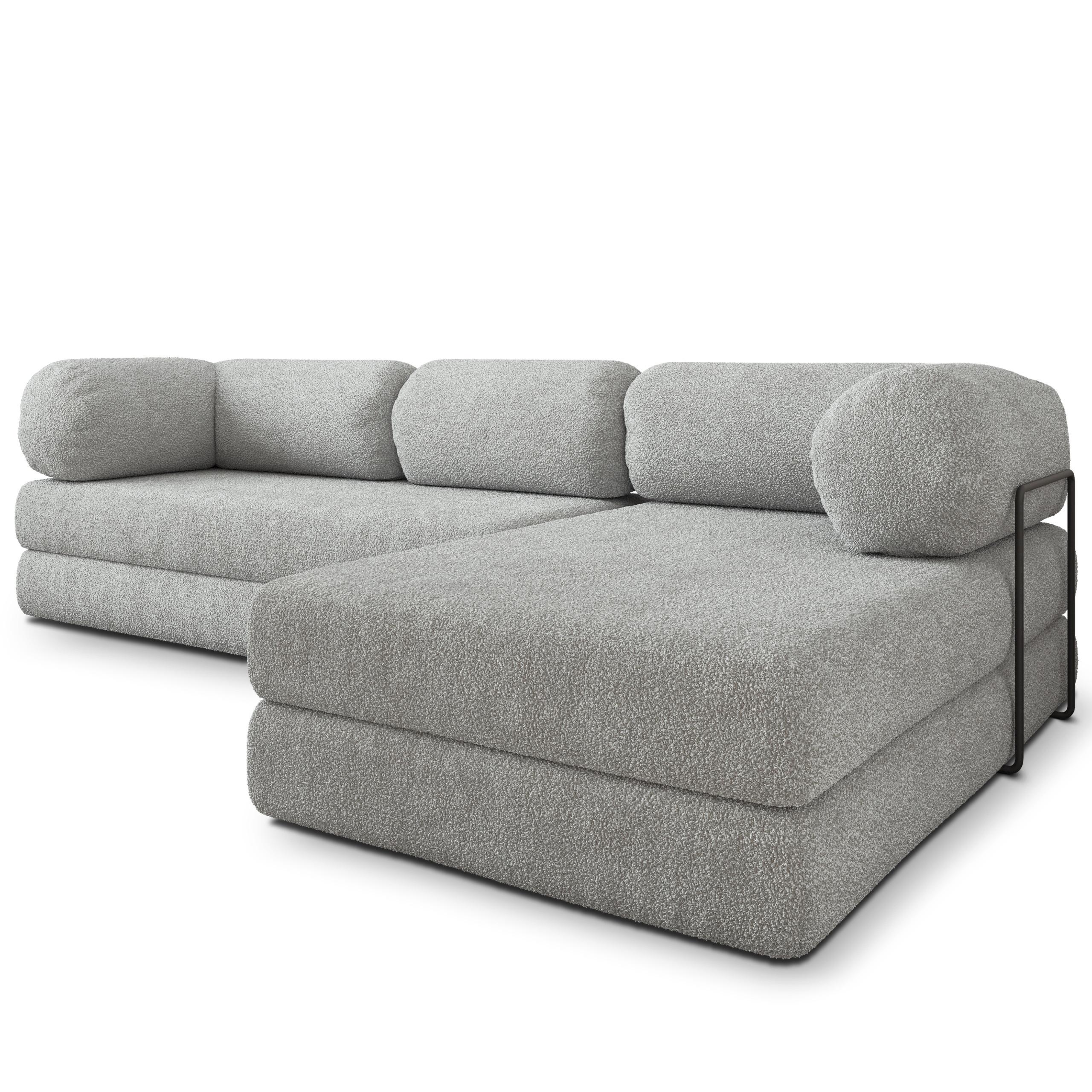 ECKSOFA KELI modulares Boneless Sofa mit Schlaffunktion Hellgrau Boucle-Stoff - Hellgrau, Textil (270/160cm) - MASSENO