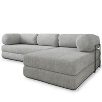 ECKSOFA KELI modulares Boneless Sofa mit Schlaffunktion Hellgrau Boucle-Stoff - Hellgrau, Textil (270/160cm) - MASSENO